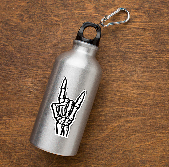 Water bottle applied bones metal fingers devil horns fun laptop water bottle sticker high quality graphics to put on your water bottle or laptop