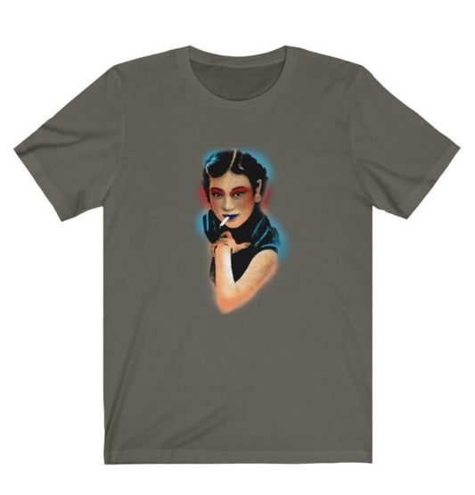 Front image of a very comfortable Asian smoking lady Firefly Jayne Cobb shirt with high quality graphics to wear at your favorite convention