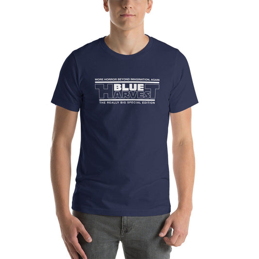 Front image of a very comfortable Blue Harvest Special Edition Star Wars Horror Beyond Imagination shirt with high quality graphics to wear at your favorite convention